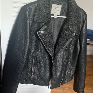 Maralyn & Me Black Leather Jacket with Shearling Collar